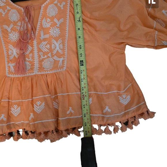 Chelsea & Violet Top! BOHO Embroidered Top Peach/White Size L - Picture 3 of 7